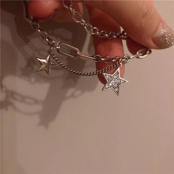 *925 Sterling Silver Diamond Star Link Bracelet - Picture 7 of 12